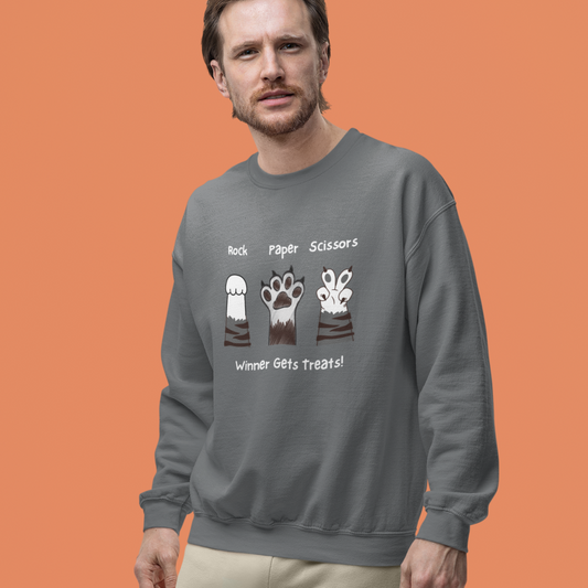 Crewneck Sweatshirt with Paw Graphics 'Paper, Rock, and Scissors' - furevermama