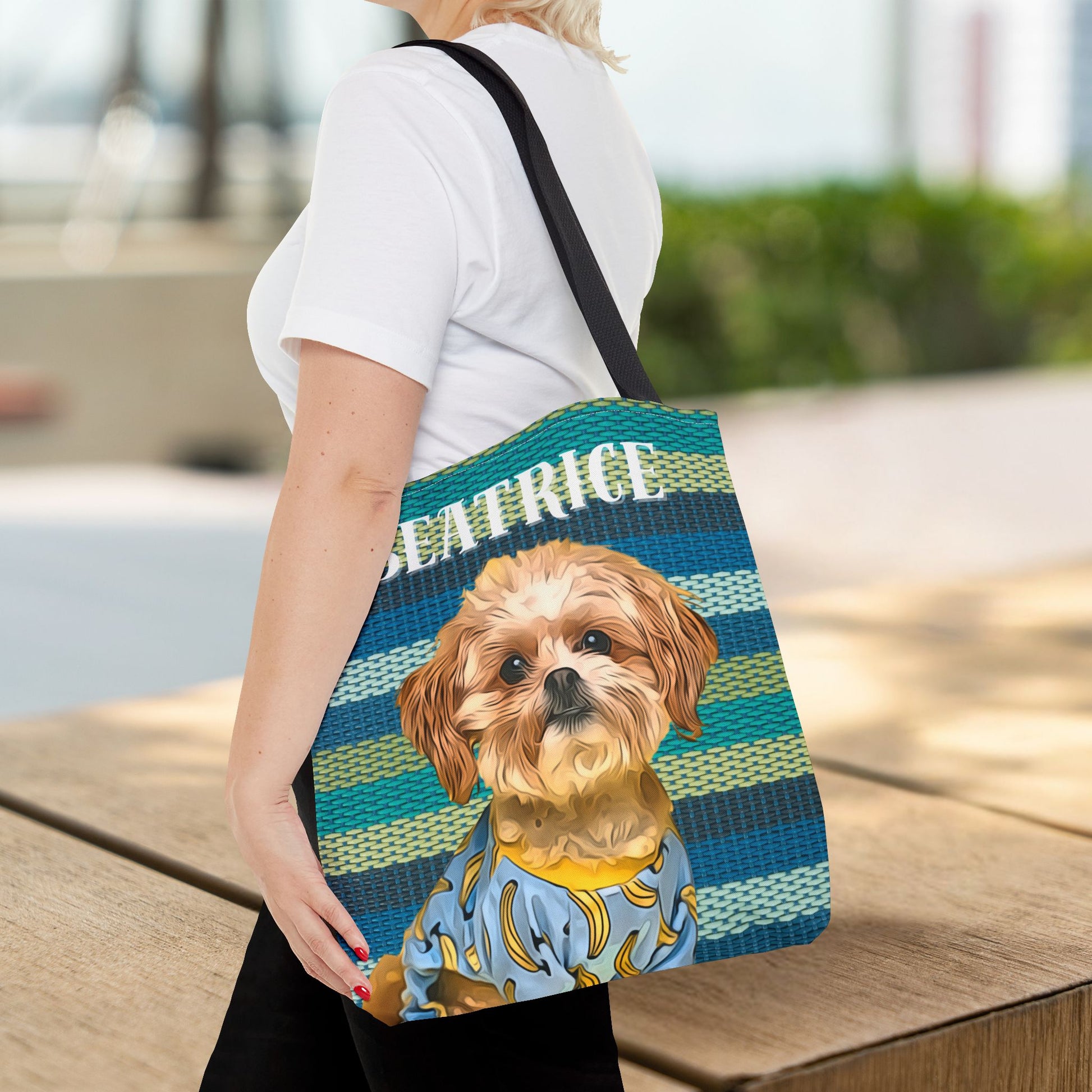 Custom Pet Portrait Tote Bag (Green Stripes Style) - furevermama