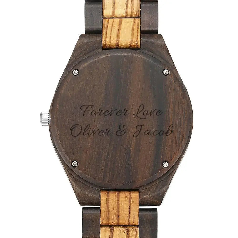 Custom Sketch Engraved Wooden Men's Watch (Strap Not Adjustable)