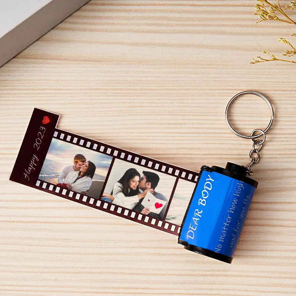 Custom Photo & Text Colorful Roll Film Keychain Camera Keychain with Wood Box - Gift For Valentine's Day Birthday Anniversary