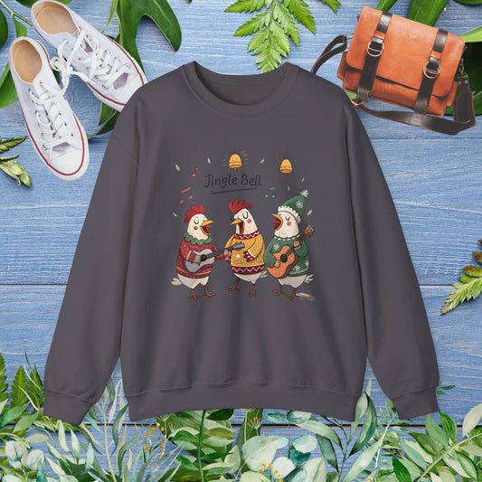 Funny Hens Singing Jingle Bell Crewneck Sweatshirt - furevermama