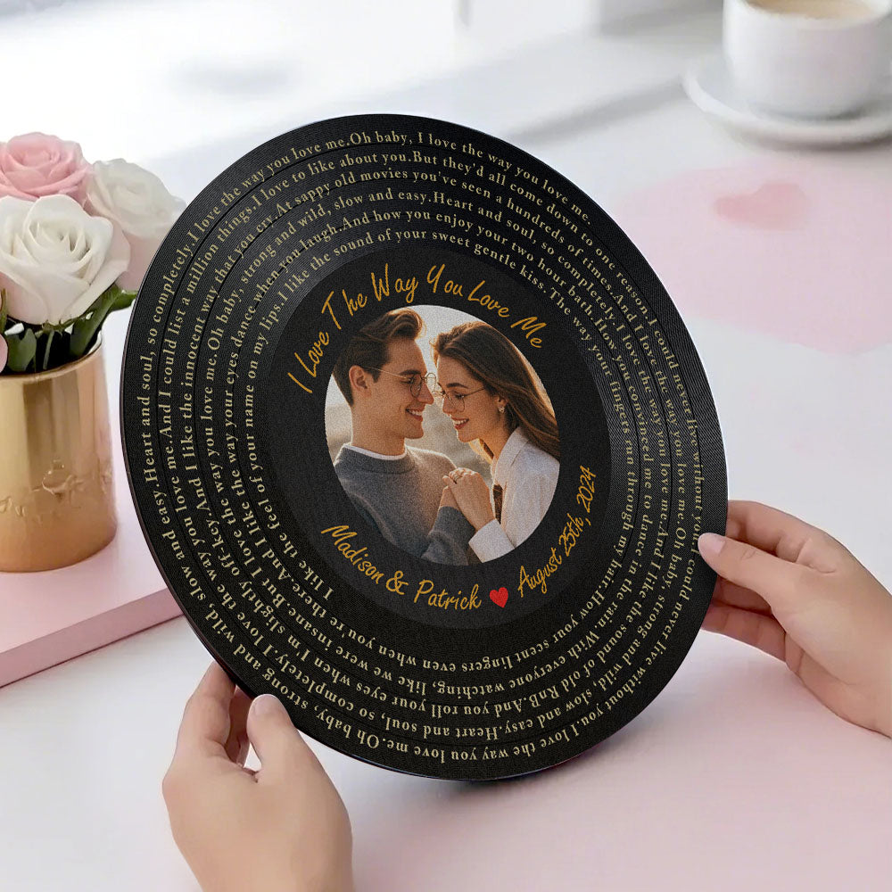 Vinyl Record Round Wood Sign - Personalized Photo & Lyrics - Gift For Music Lovers