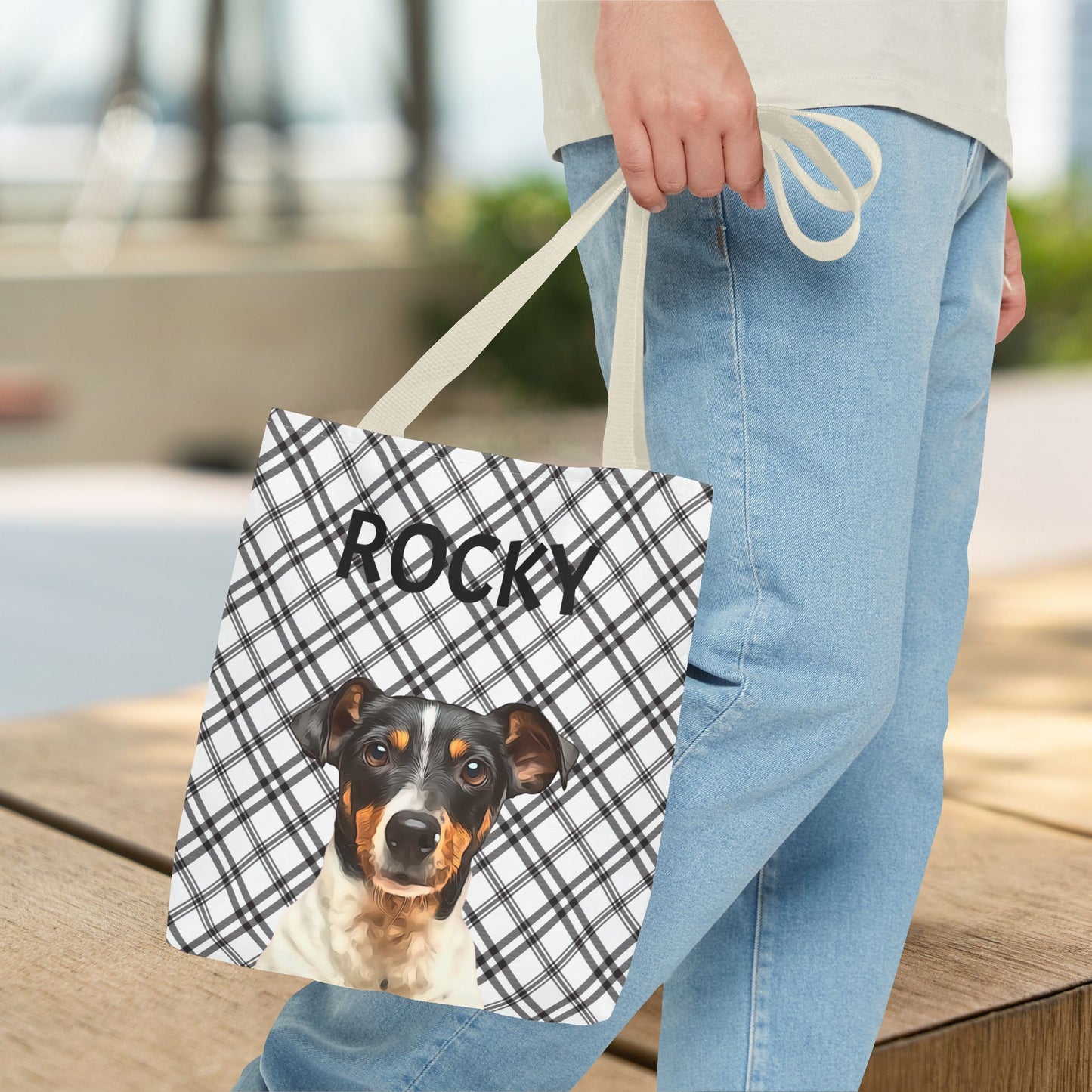 Custom Pet Portrait Checked Tote Bag - furevermama