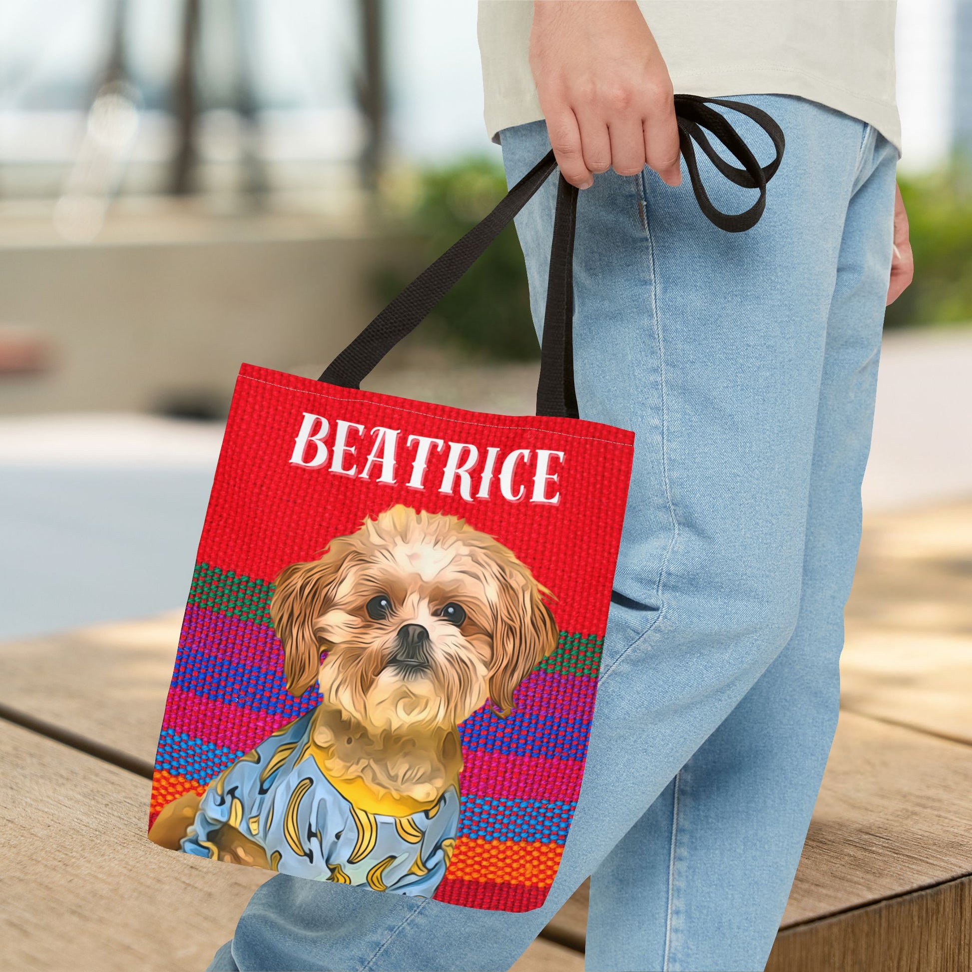 Custom Pet Portrait Tote Bag (Red Stripes Style) - furevermama