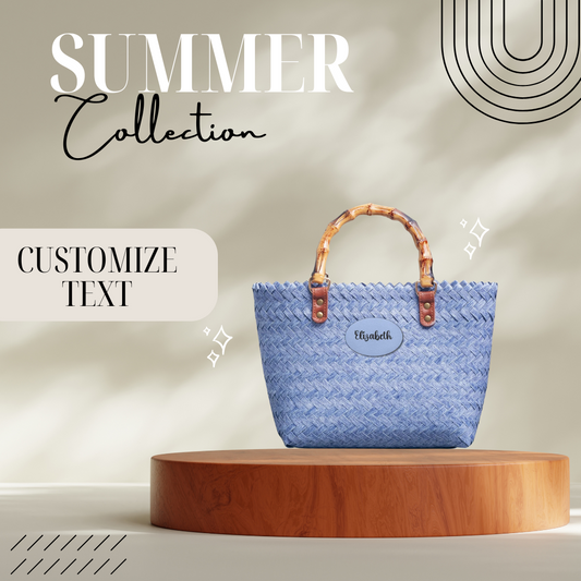 Custom Woven Basket Bag - Lavender Bag For Summer - Custom Name, Text or initial