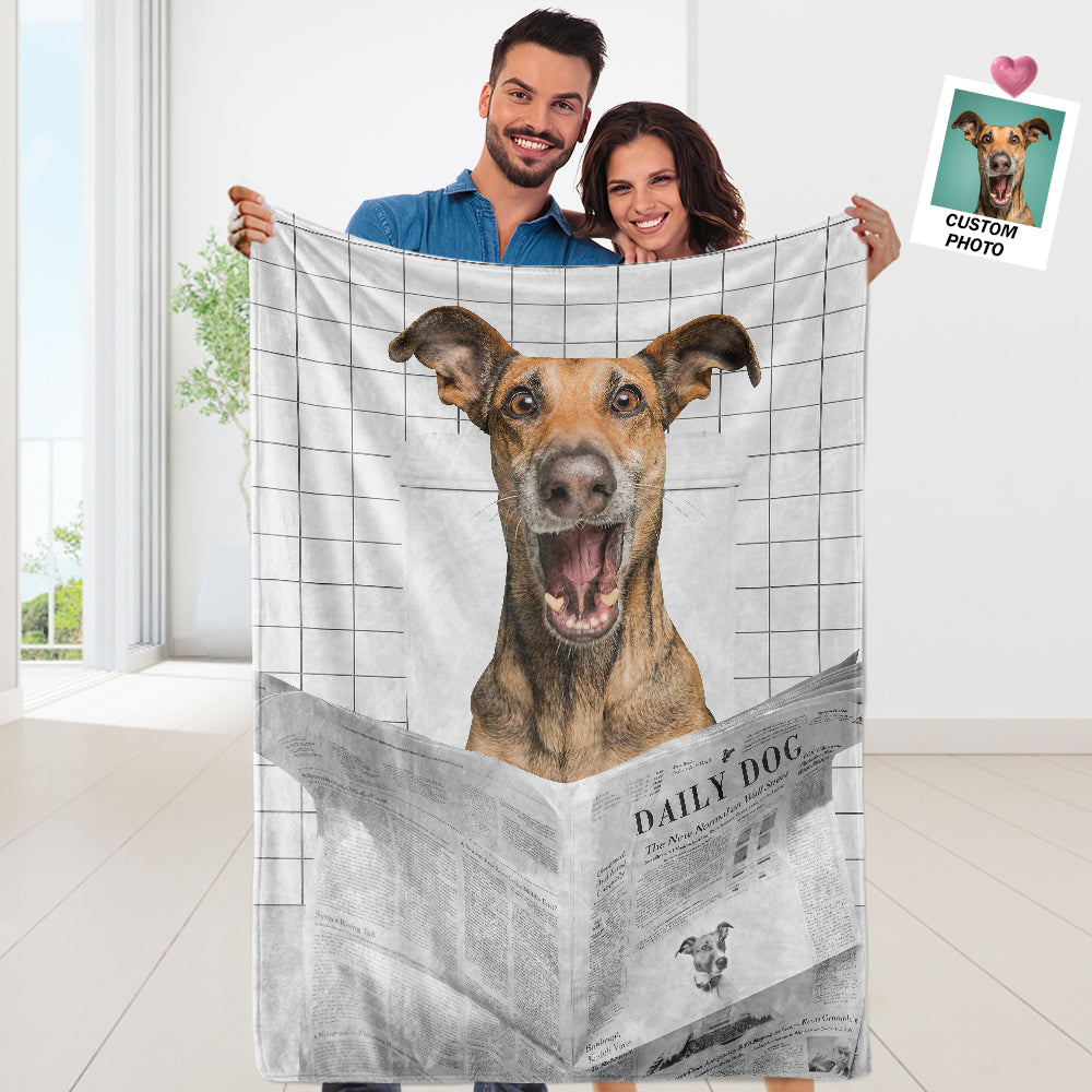 Funny Dog Reading Newspaper Blanket - Personalized Pet Portrait Blanket - Gift For Pet Lover - furevermama