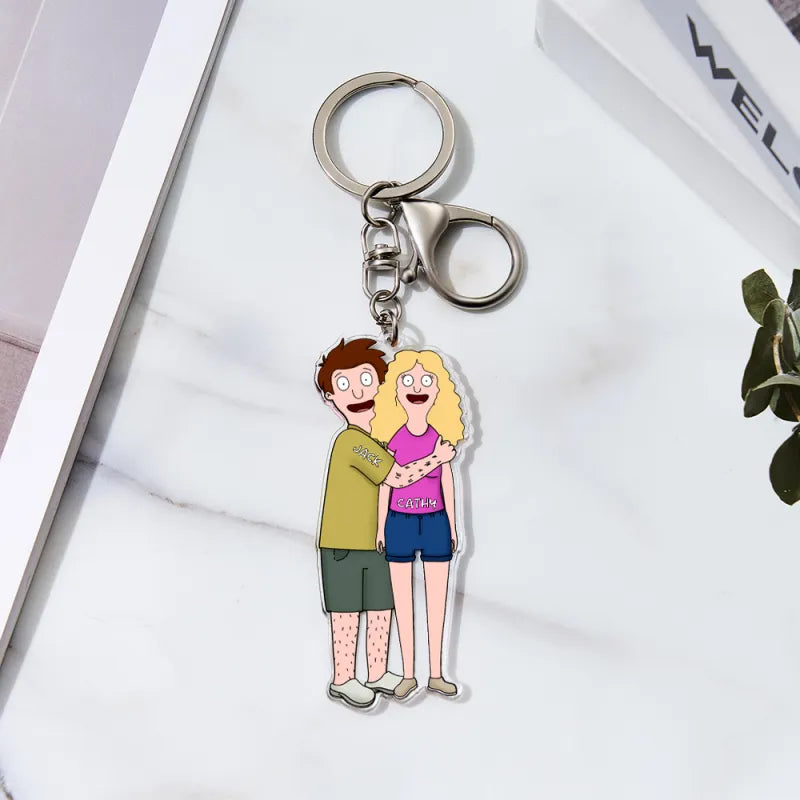 Personalized Funny Cartoon Couple Keychain - furevermama