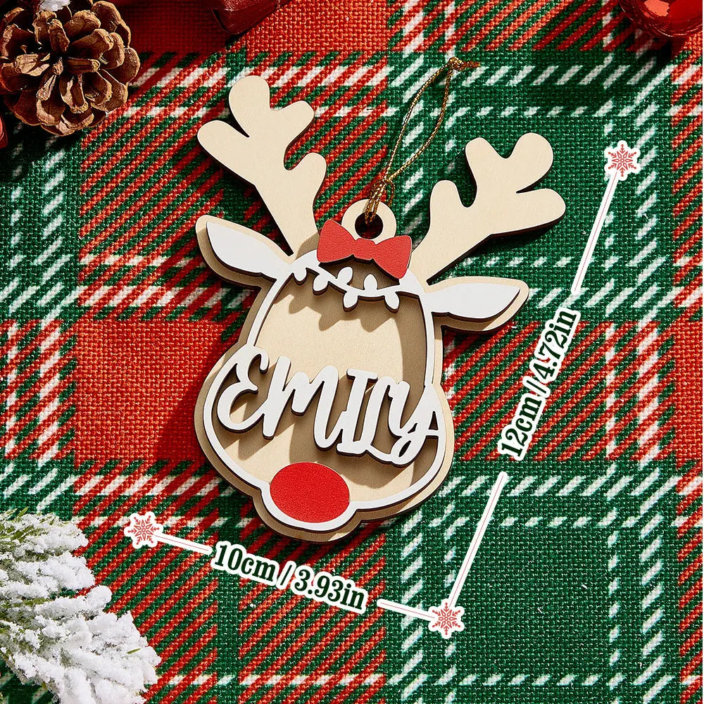 Personalized Name Reindeer Wooden Ornament