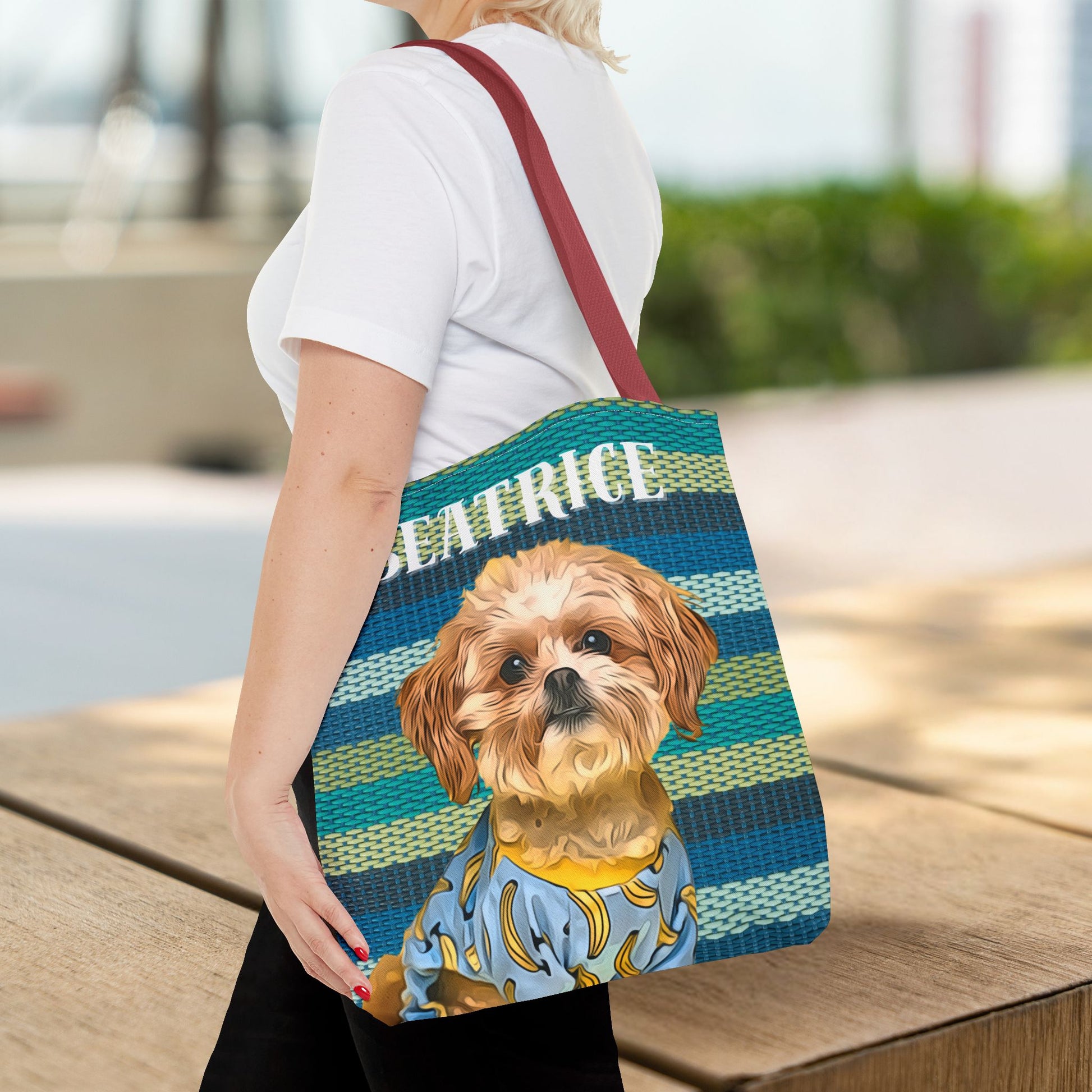 Custom Pet Portrait Tote Bag (Green Stripes Style) - furevermama