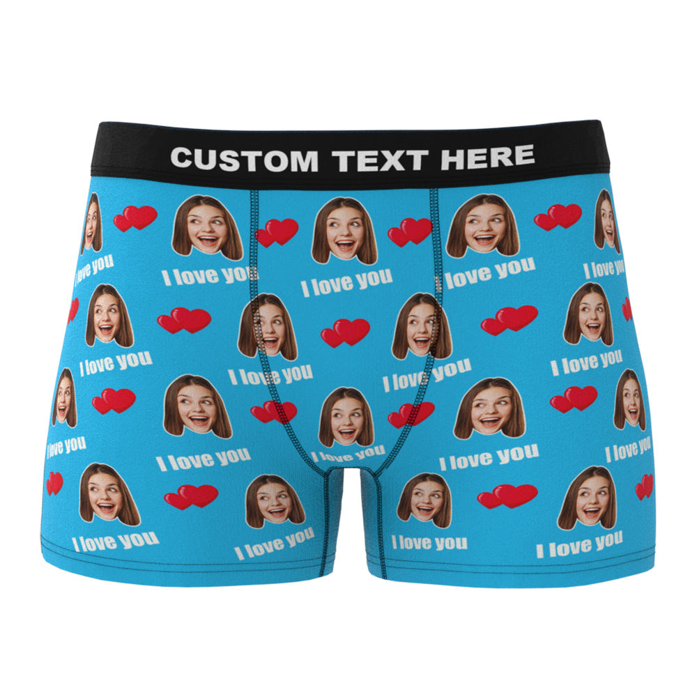 Custom I Love You Men's Boxer Shorts Personalized Underwear with Face - furevermama