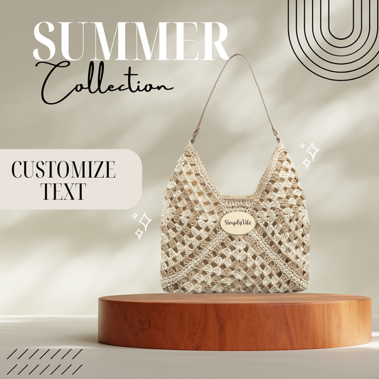 Custom Crochet Straw Bag - Summer Bag With Custom Text, Name or Initial