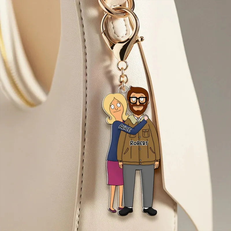 Personalized Funny Cartoon Couple Keychain - furevermama