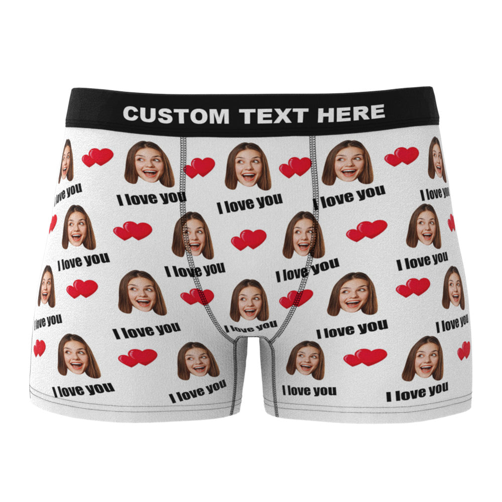 Custom I Love You Men's Boxer Shorts Personalized Underwear with Face - furevermama