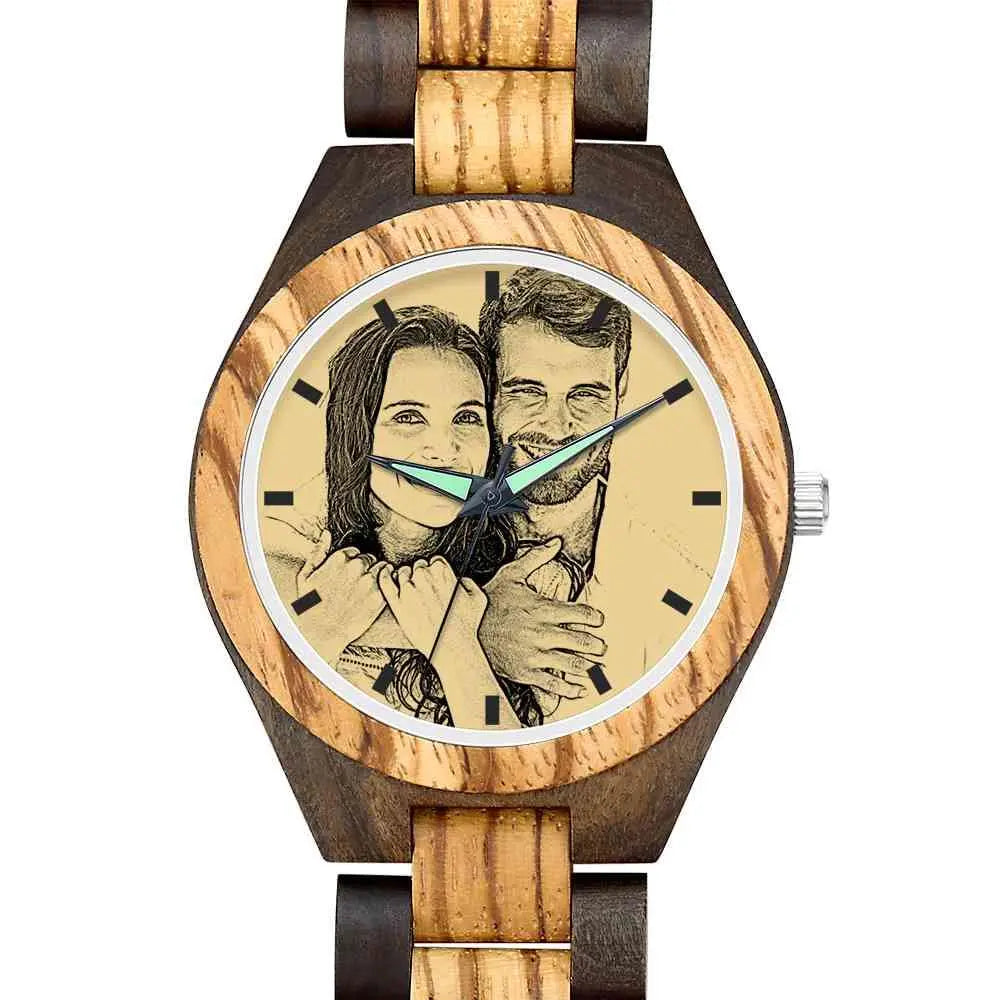 Custom Sketch Engraved Wooden Men's Watch (Strap Not Adjustable)