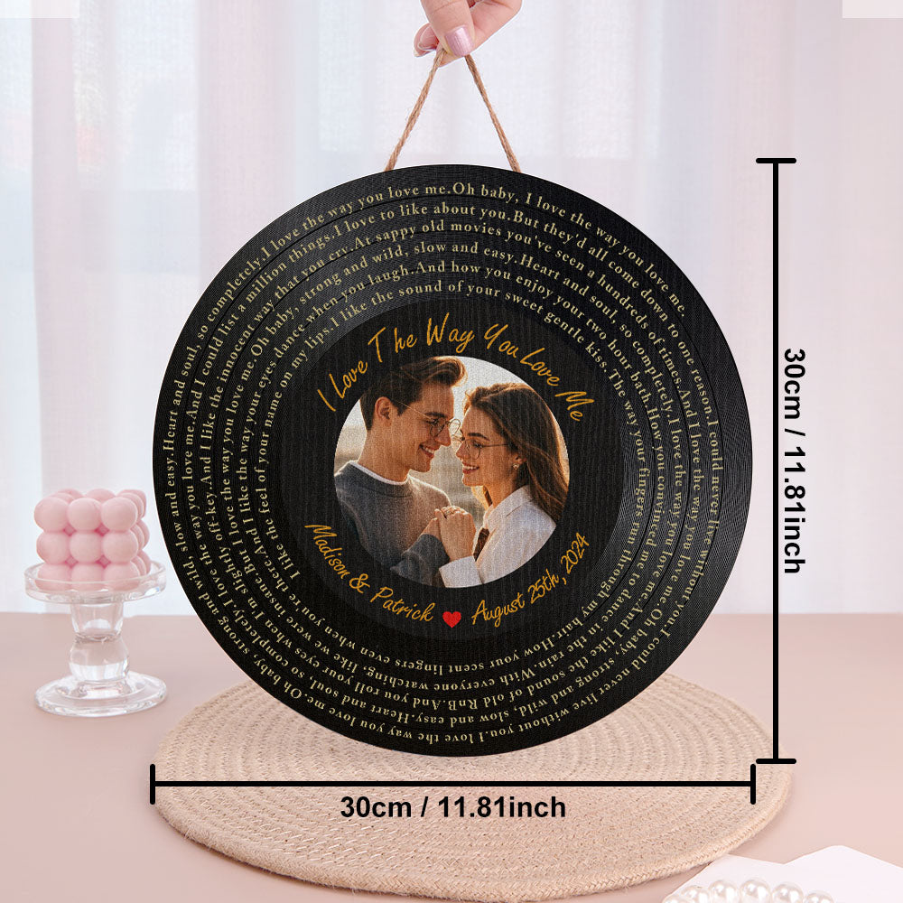 Vinyl Record Round Wood Sign - Personalized Photo & Lyrics - Gift For Music Lovers