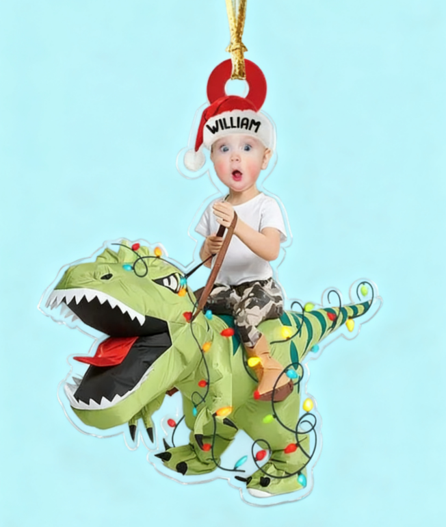 Personalized Christmas Ornament - Custom Face & Name Dinosaur Christmas Ornament