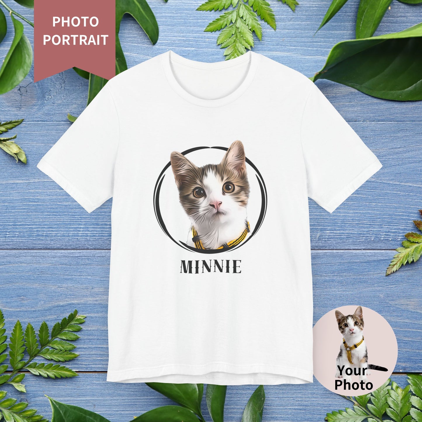 Custom Pet Portrait, Circle Frame Unisex T-Shirt - furevermama