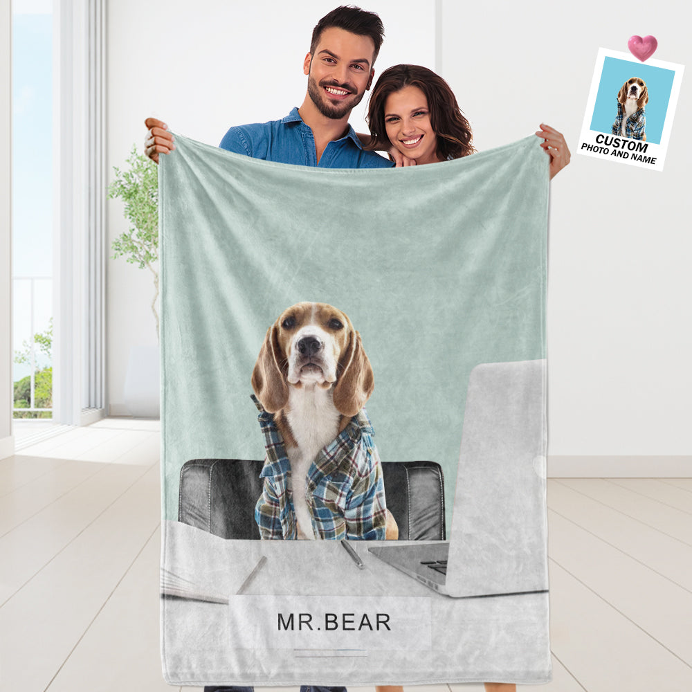 Personalized Funny Pet Blanket with Pet Name Custom Dog in Office - furevermama