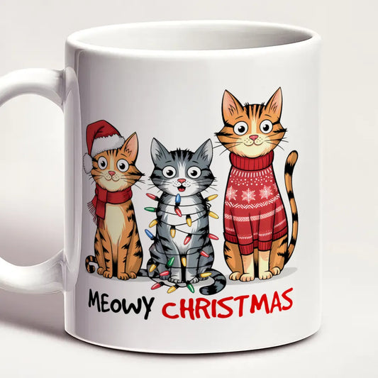 Meowy Christmas 11oz Mug – Ceramic Coffee Cup for Cat Lovers - furevermama