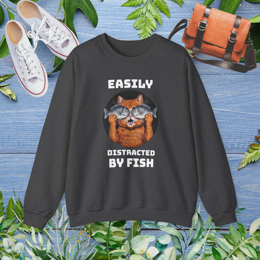 Easily Distracted by Fish, Cat Sweatshirt - furevermama