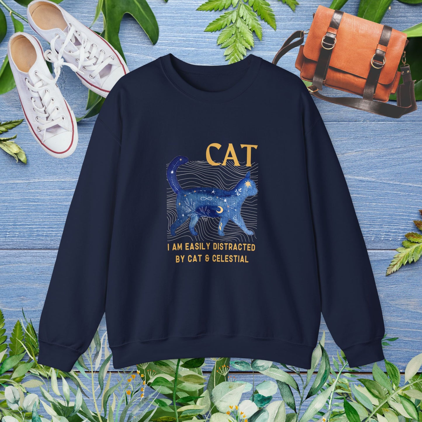 Cat and Celestial Crewneck Sweatshirt - furevermama