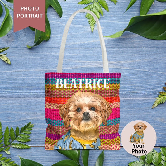 Custom Pet Portrait Tote Bag (Mixed Stripes Style) - furevermama