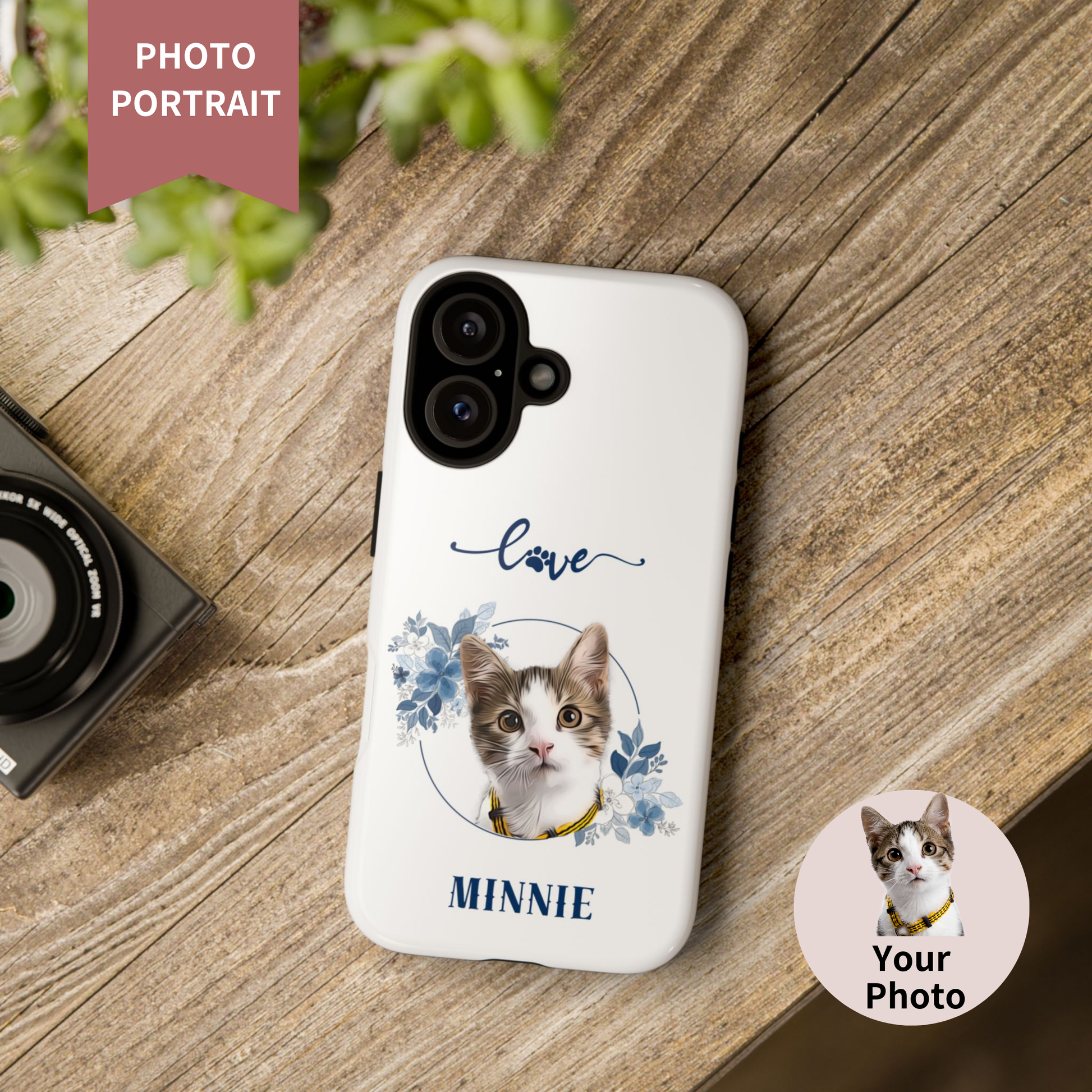 Custom Pet Portrait In Flower Circle Phone Case - furevermama