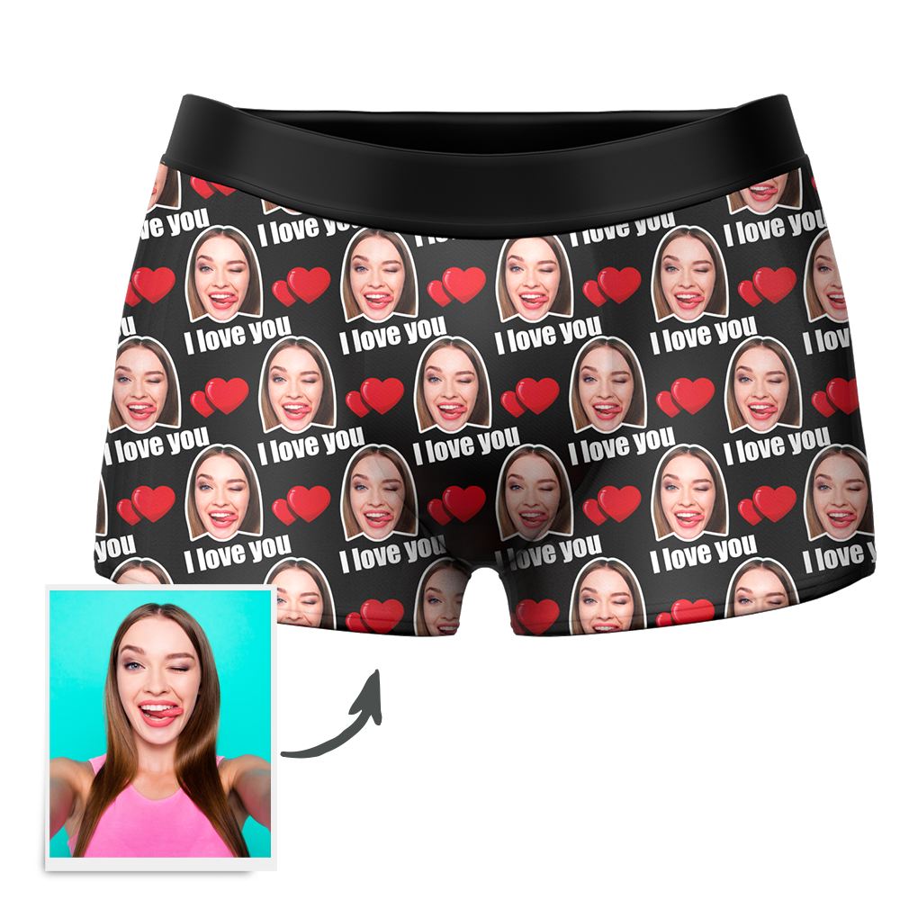 Custom I Love You Men's Boxer Shorts Personalized Underwear with Face - furevermama