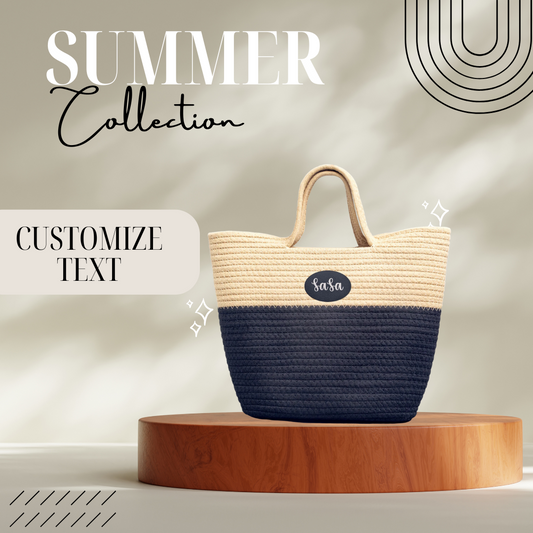Custom Handwoven Straw Bag - Bag For Summer - Custom Name, Text Or Initial