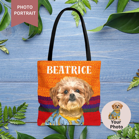 Custom Pet Portrait Tote Bag (Orange Stripes Style) - furevermama