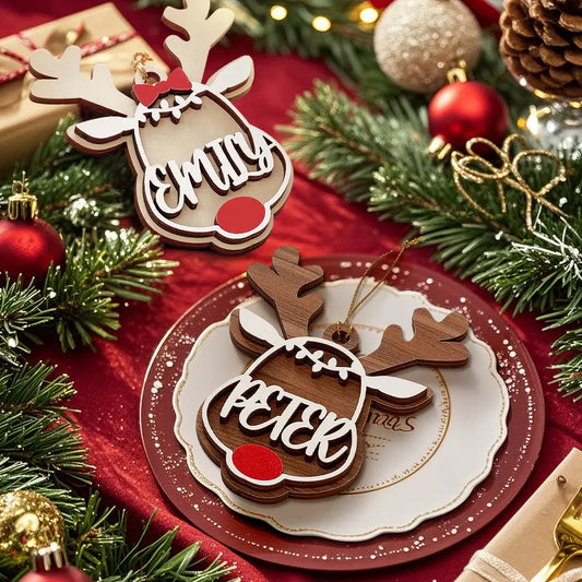 Personalized Name Reindeer Wooden Ornament