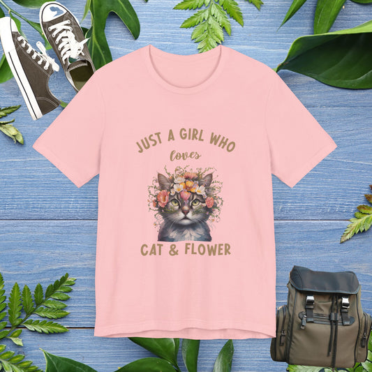 Just A Girl Loves Cat and Flower T-Shirt - furevermama