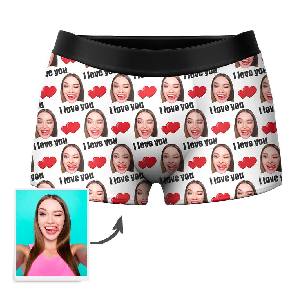 Custom I Love You Men's Boxer Shorts Personalized Underwear with Face - furevermama