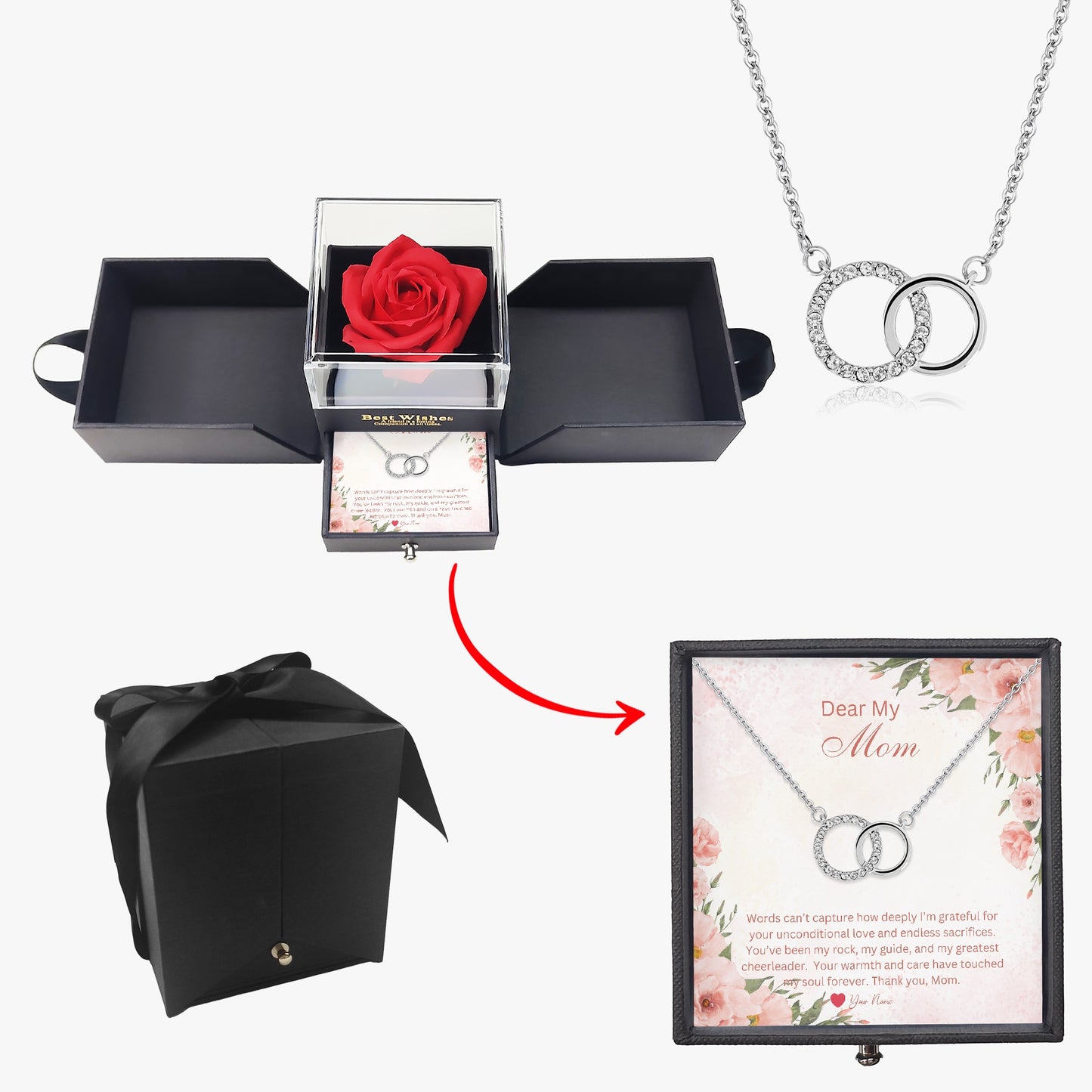 Interlocking Necklace For Mom - Custom Name On Message Card - furevermama