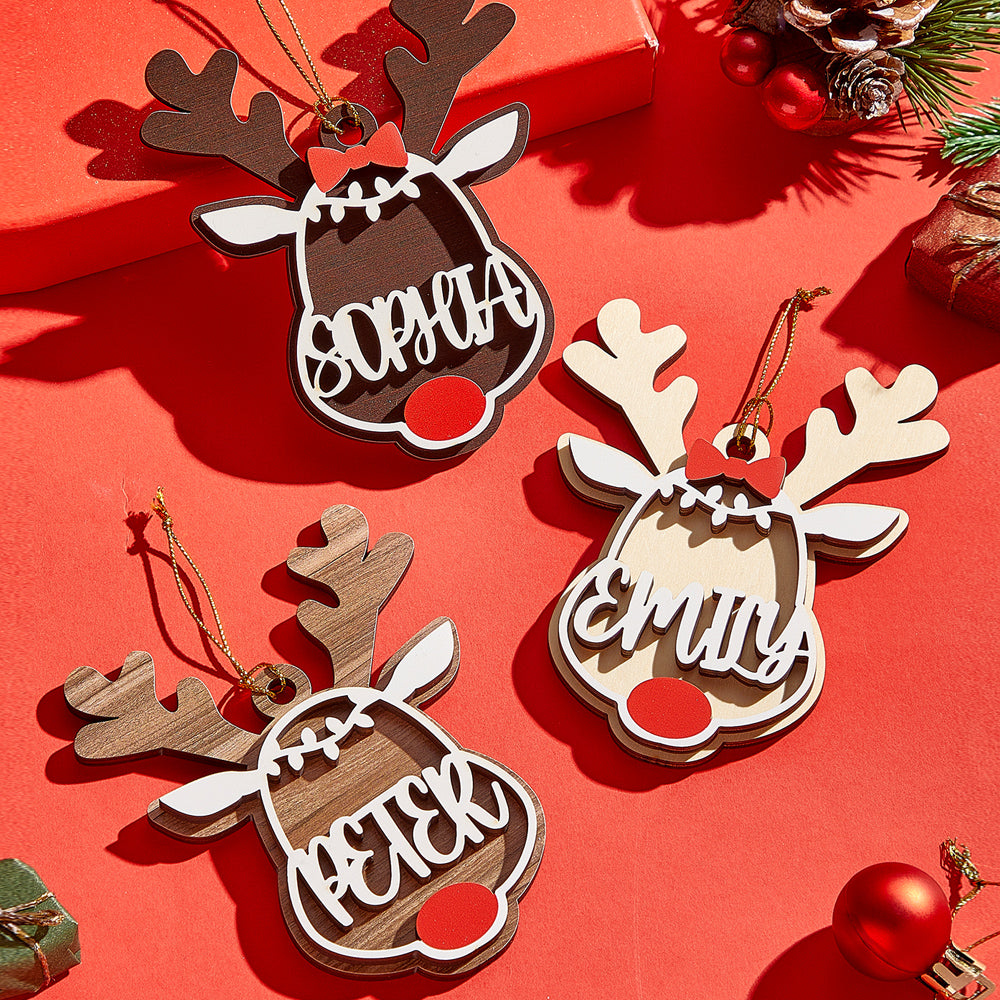 Personalized Name Reindeer Wooden Ornament