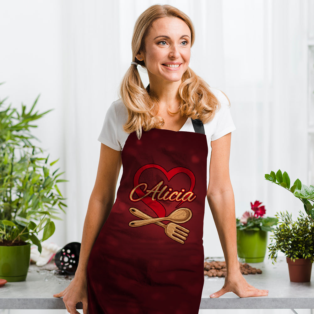 Custom Name And Heart Kitchen Apron For Her