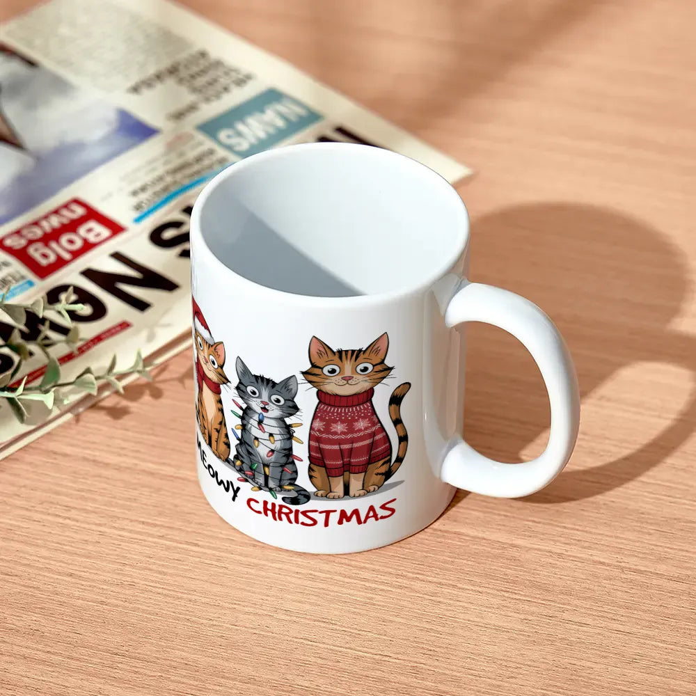 Meowy Christmas 11oz Mug – Ceramic Coffee Cup for Cat Lovers - furevermama