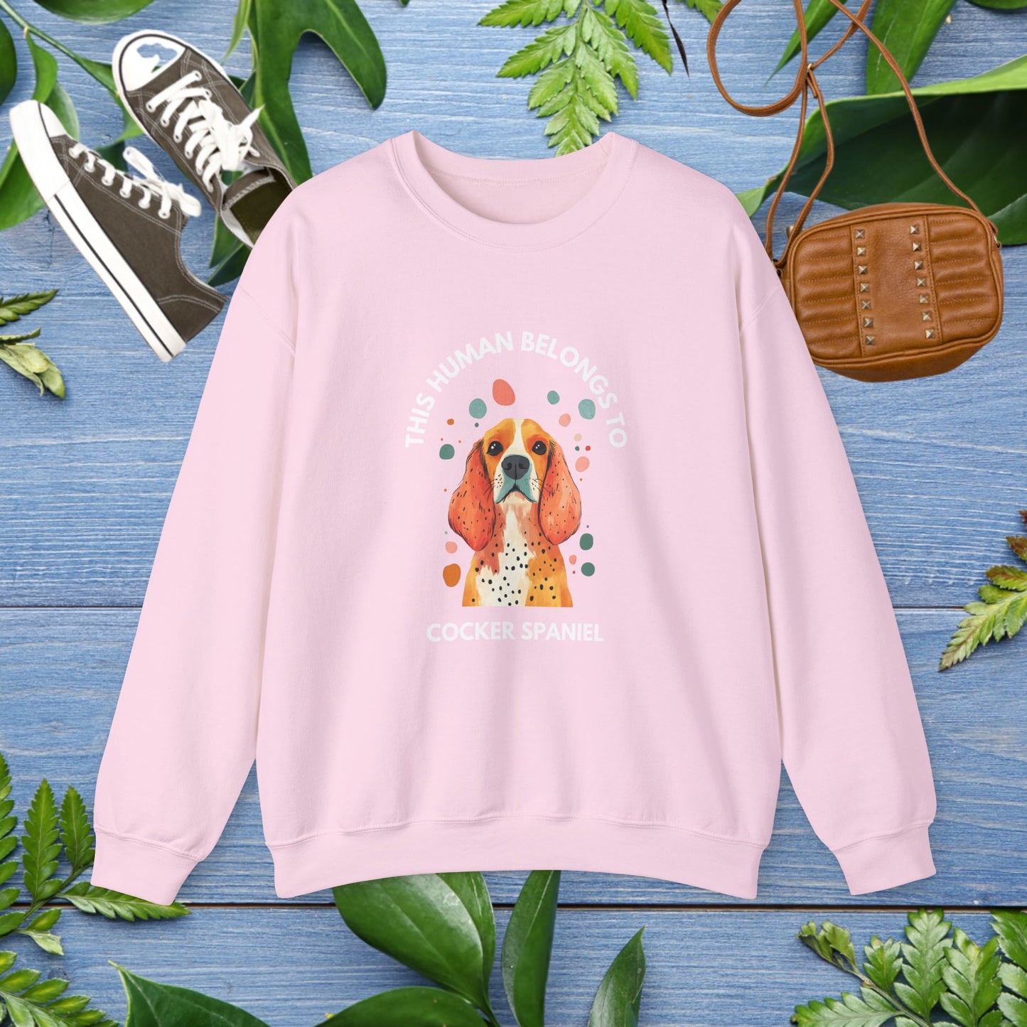 This Human Belongs To Cocker Spaniel Crewneck Sweatshirt - furevermama