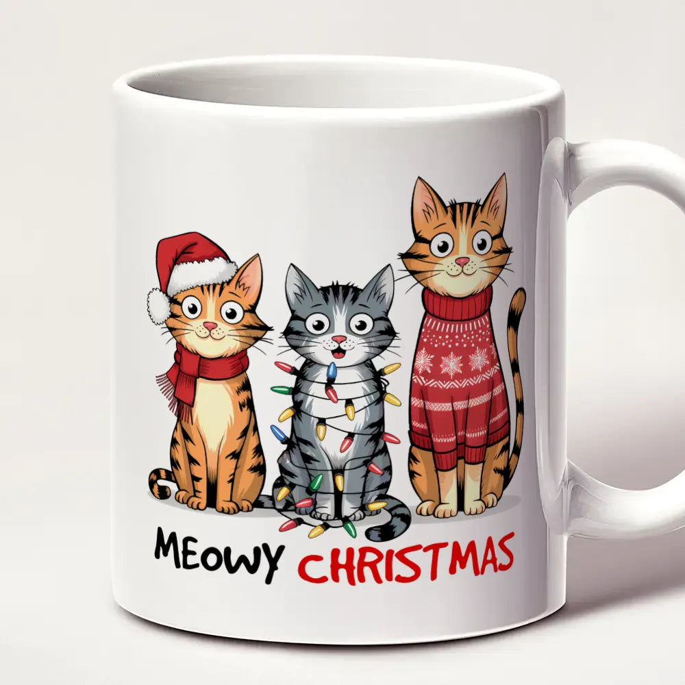 Meowy Christmas 11oz Mug – Ceramic Coffee Cup for Cat Lovers - furevermama