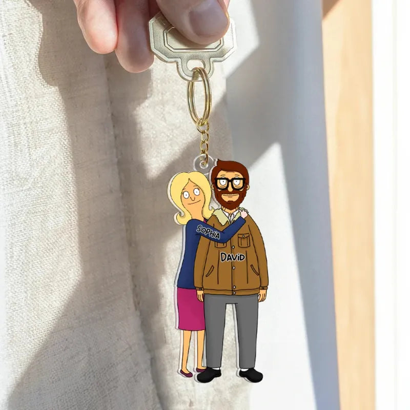 Personalized Funny Cartoon Couple Keychain - furevermama