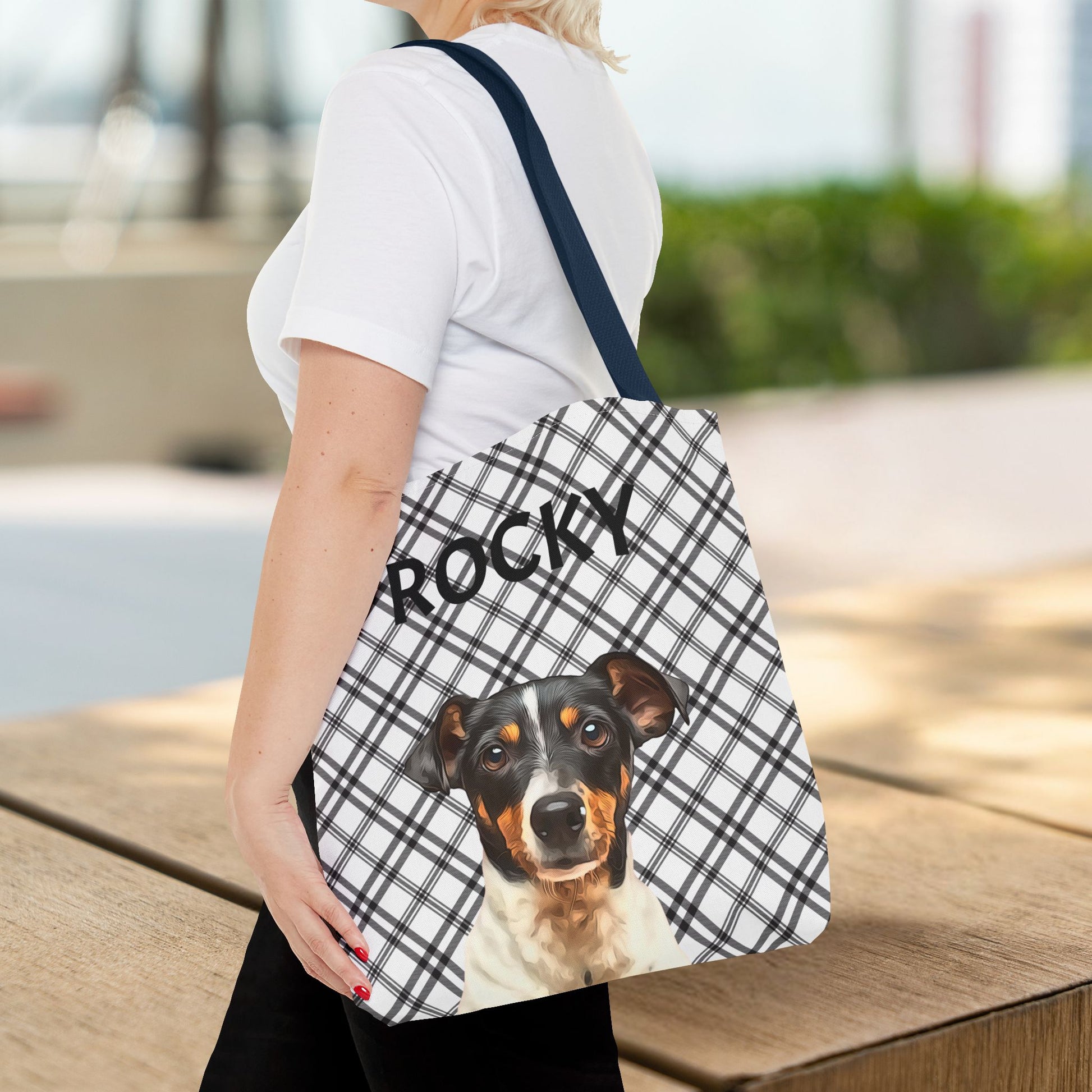 Custom Pet Portrait Checked Tote Bag - furevermama