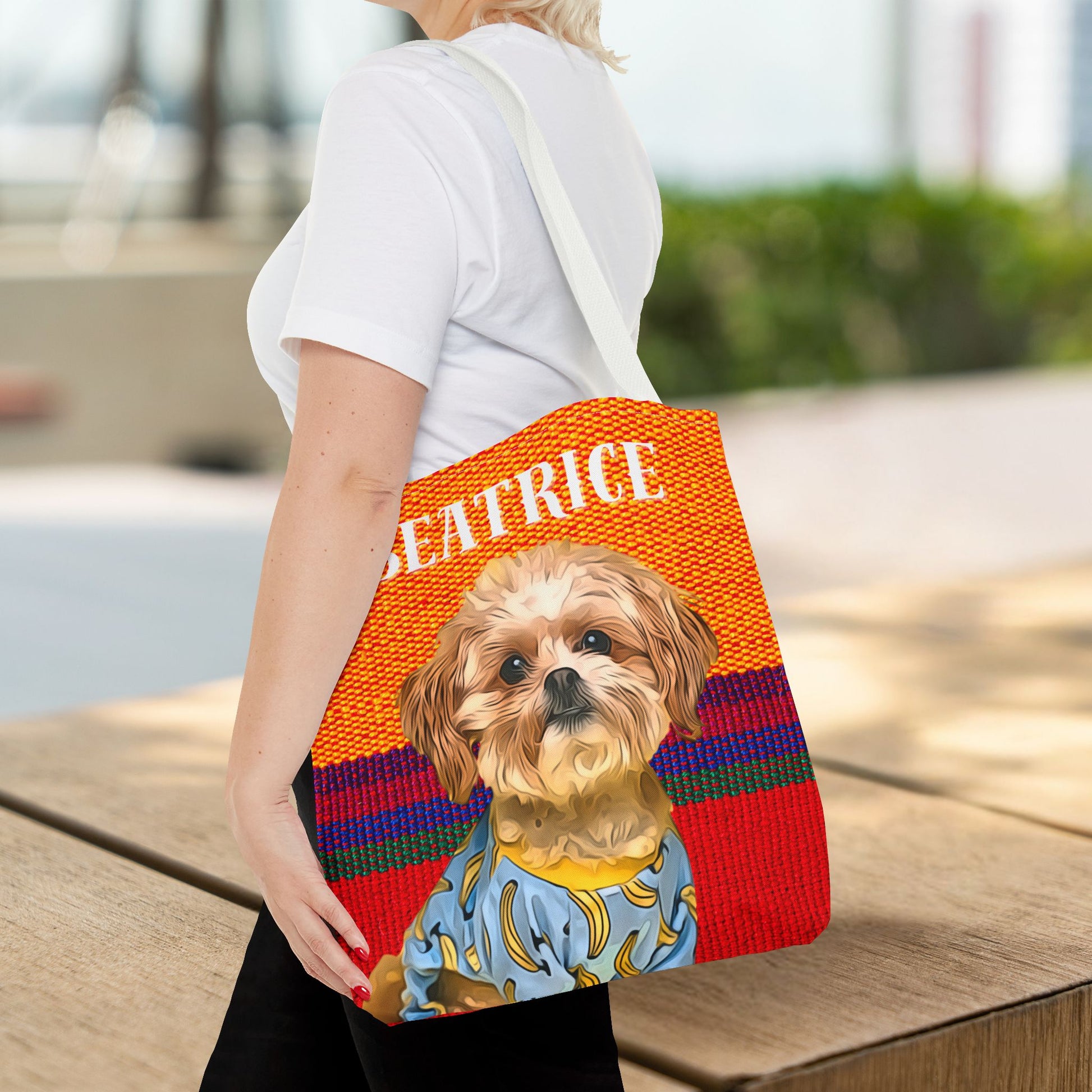 Custom Pet Portrait Tote Bag (Orange Stripes Style) - furevermama