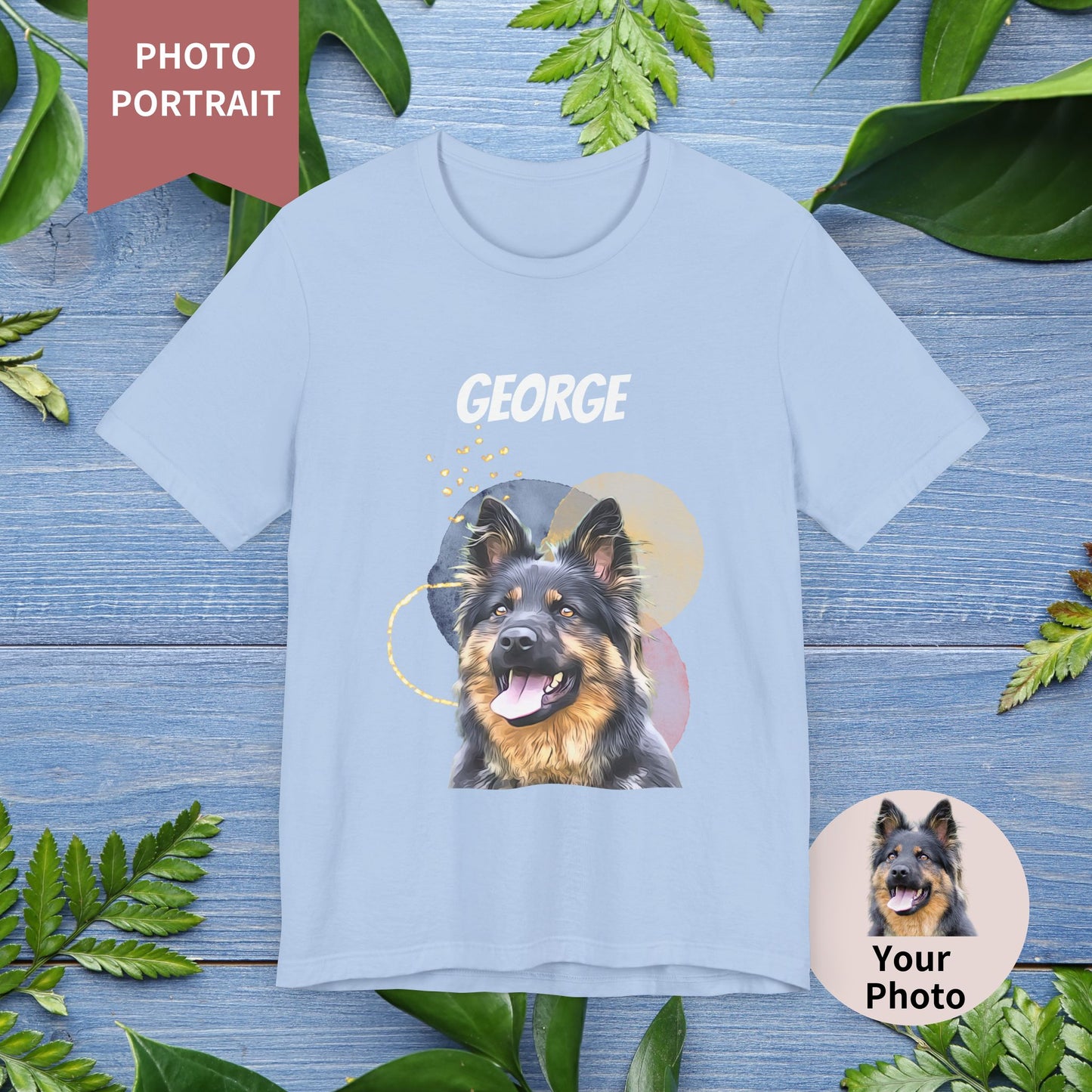 Custom Pet Portrait T-Shirt, Watercolor Background - furevermama