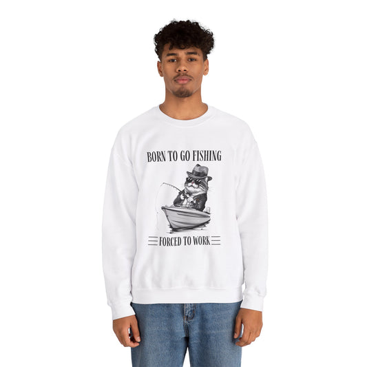 Born To Go Fishing Crewneck Sweatshirt, Cat Lover Fishing Lover Sweatshirt - furevermama
