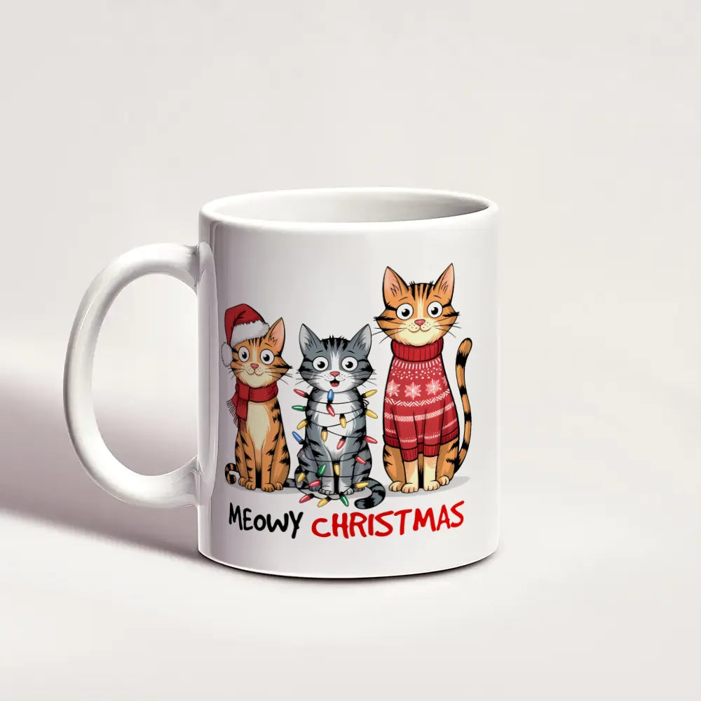 Meowy Christmas 11oz Mug – Ceramic Coffee Cup for Cat Lovers - furevermama