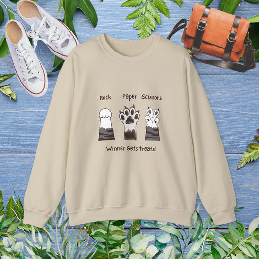 Crewneck Sweatshirt with Paw Graphics 'Paper, Rock, and Scissors' - furevermama