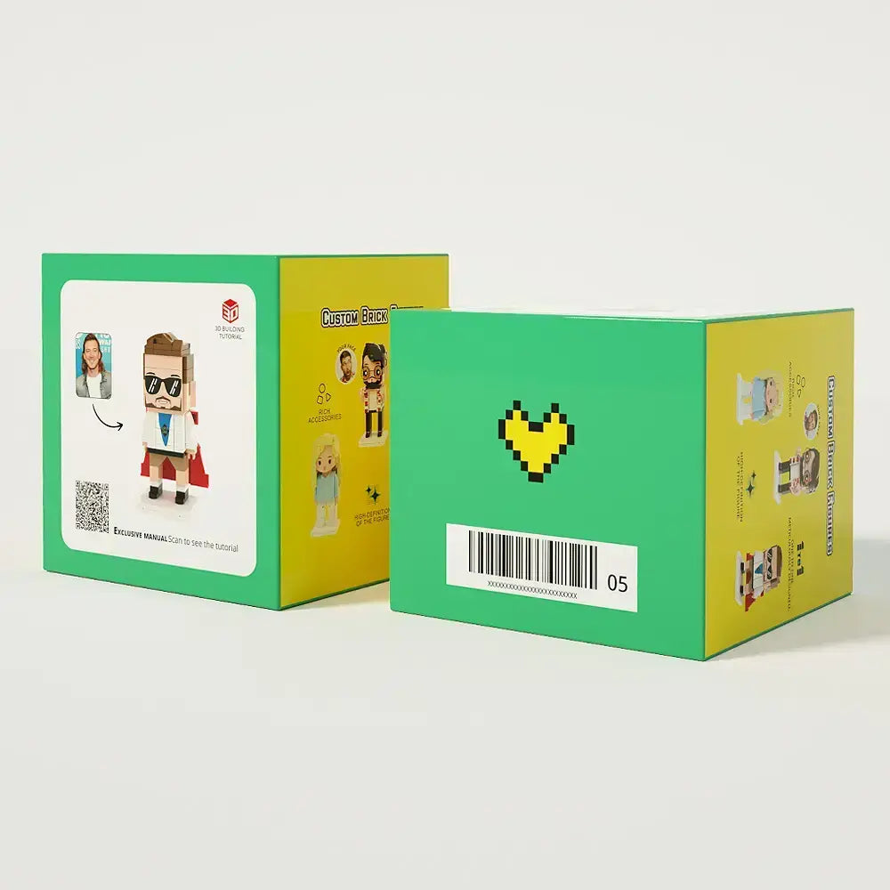 Custom Brick Figures with Frame (Male and 4 Cats)