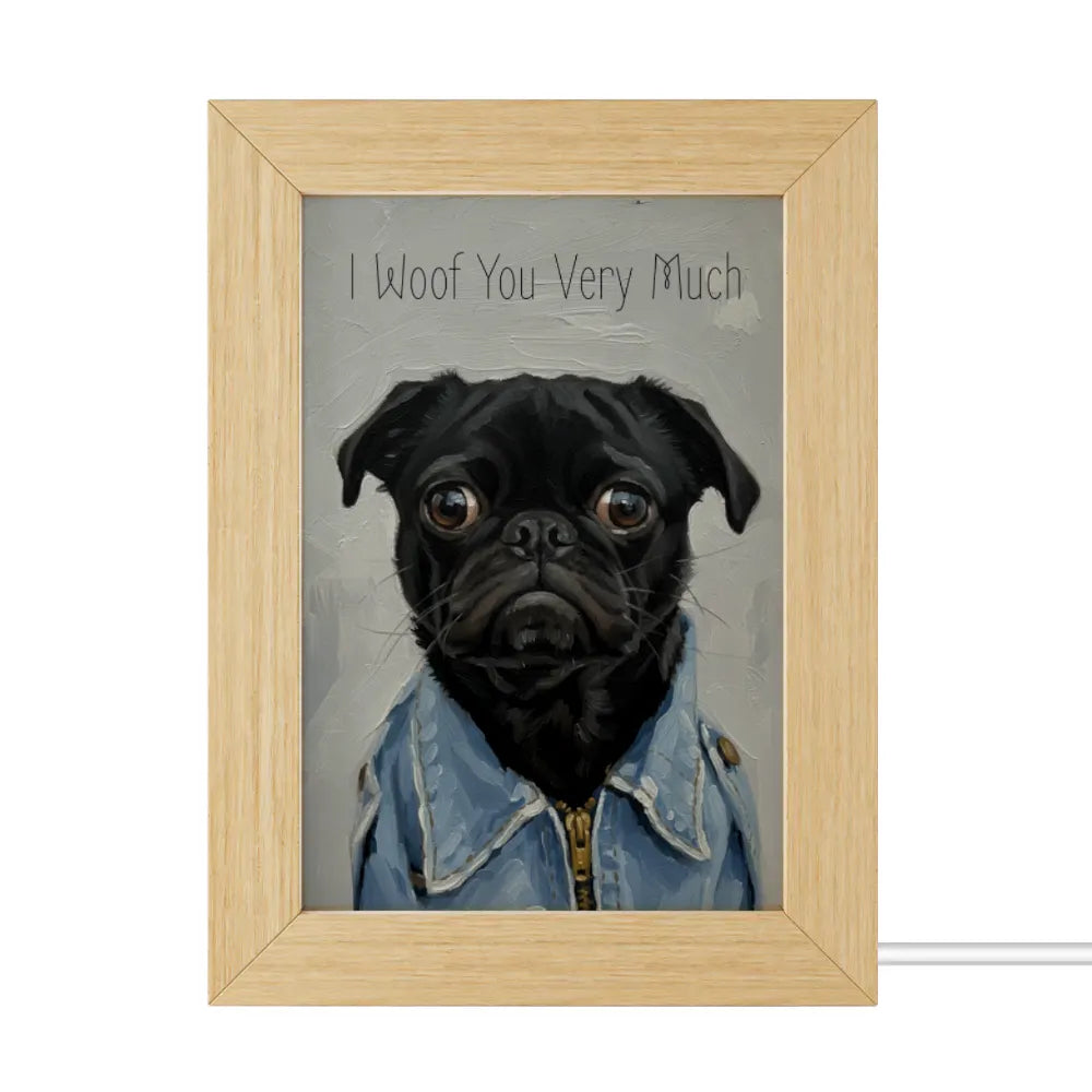 Custom Photo To Painting Collection - Acrylic Plauqe Wooden Frame with Warm Light - Gift For Pet Lovers