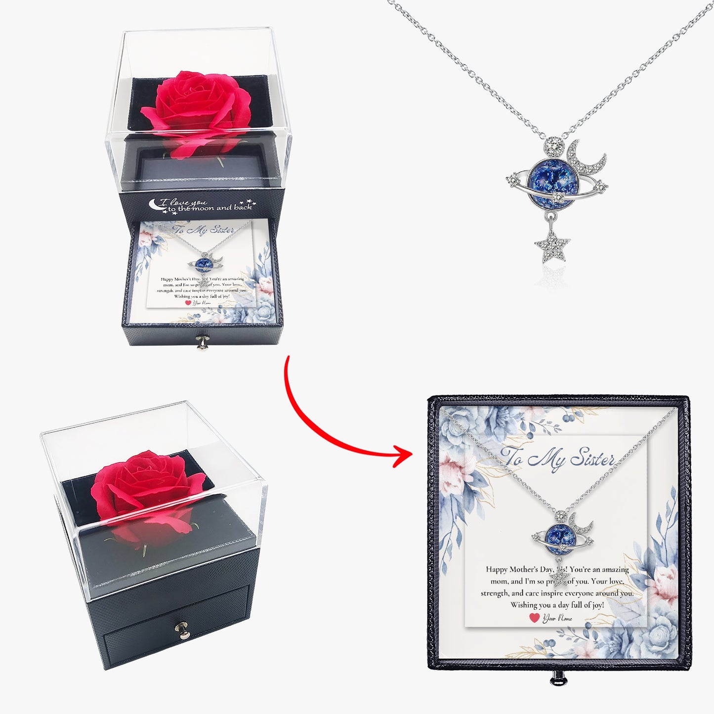 Moon and Star Necklace with Gift Box - For Sister - furevermama