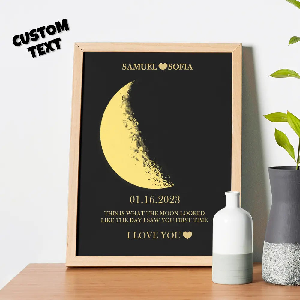 Custom Moon Phase, Message and Names Wooden Frame - Gift For Couples, Mother or Father